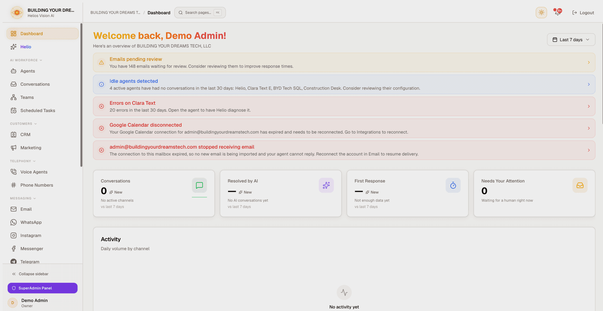 Dashboard with metrics