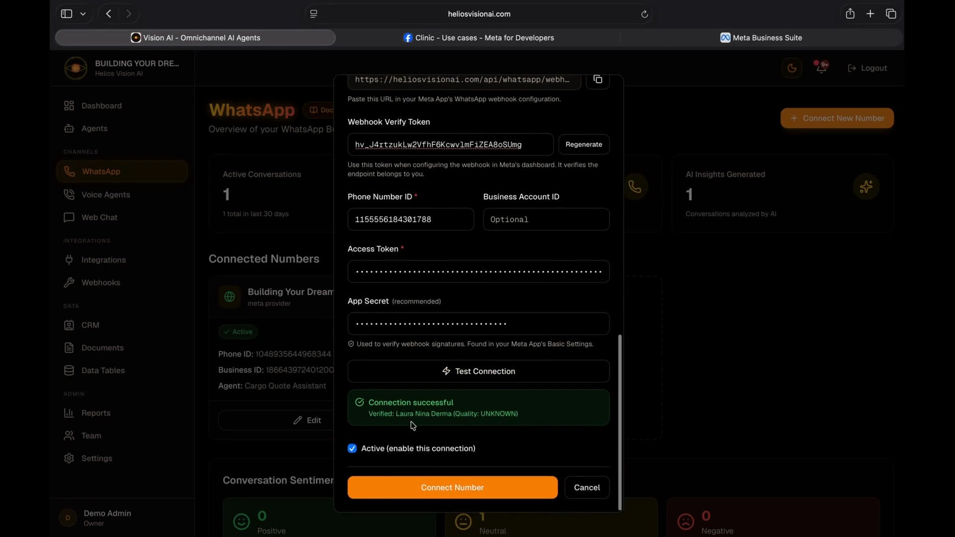 Paste your credentials in the connection form and test the connection
