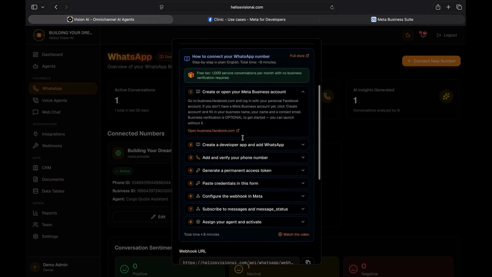 The in-app setup guide walks you through every step