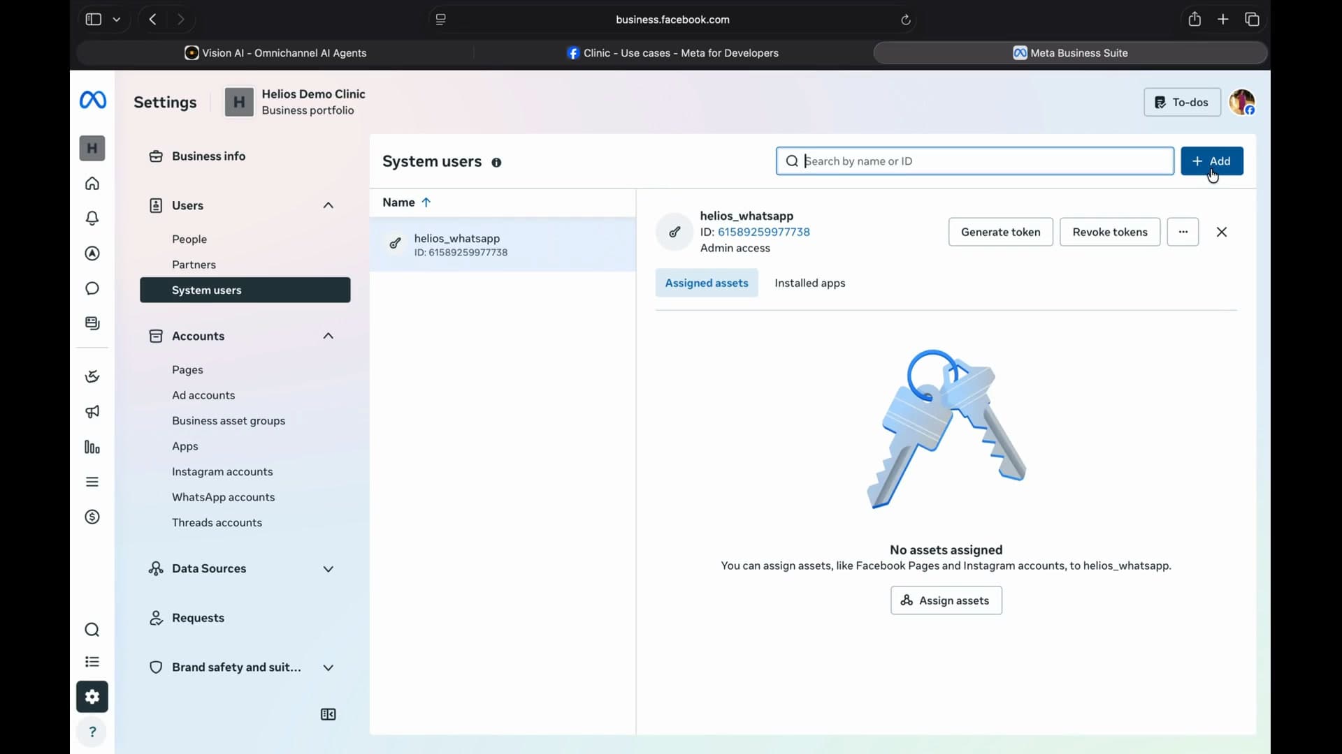 Create a System User and assign assets in Business Settings