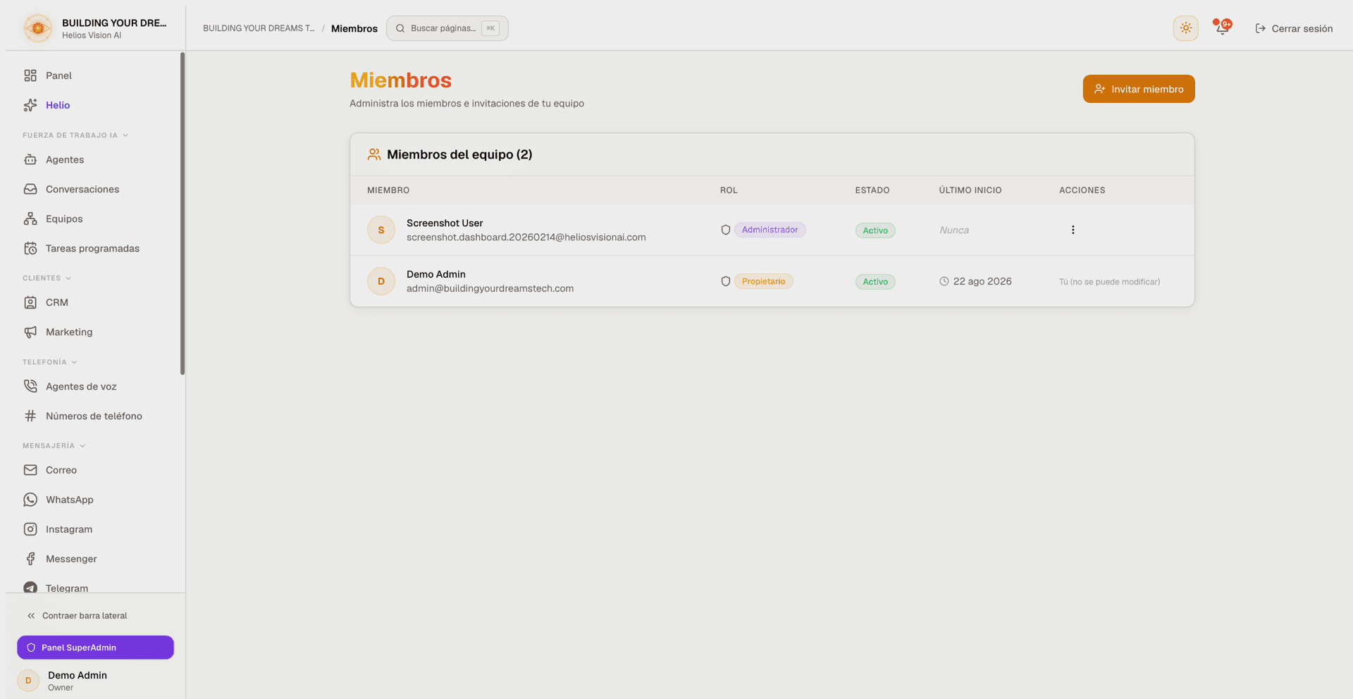 Lista de Miembros del Equipo