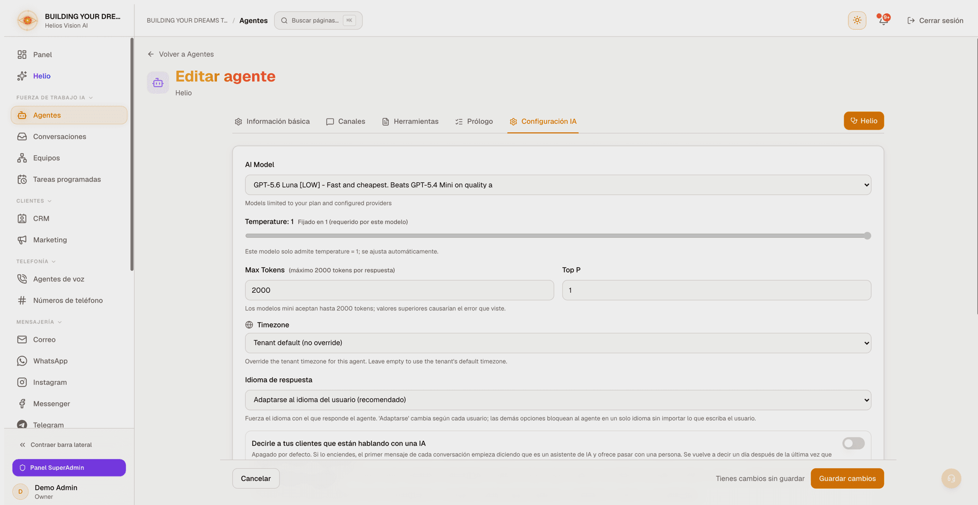 Configuración de IA