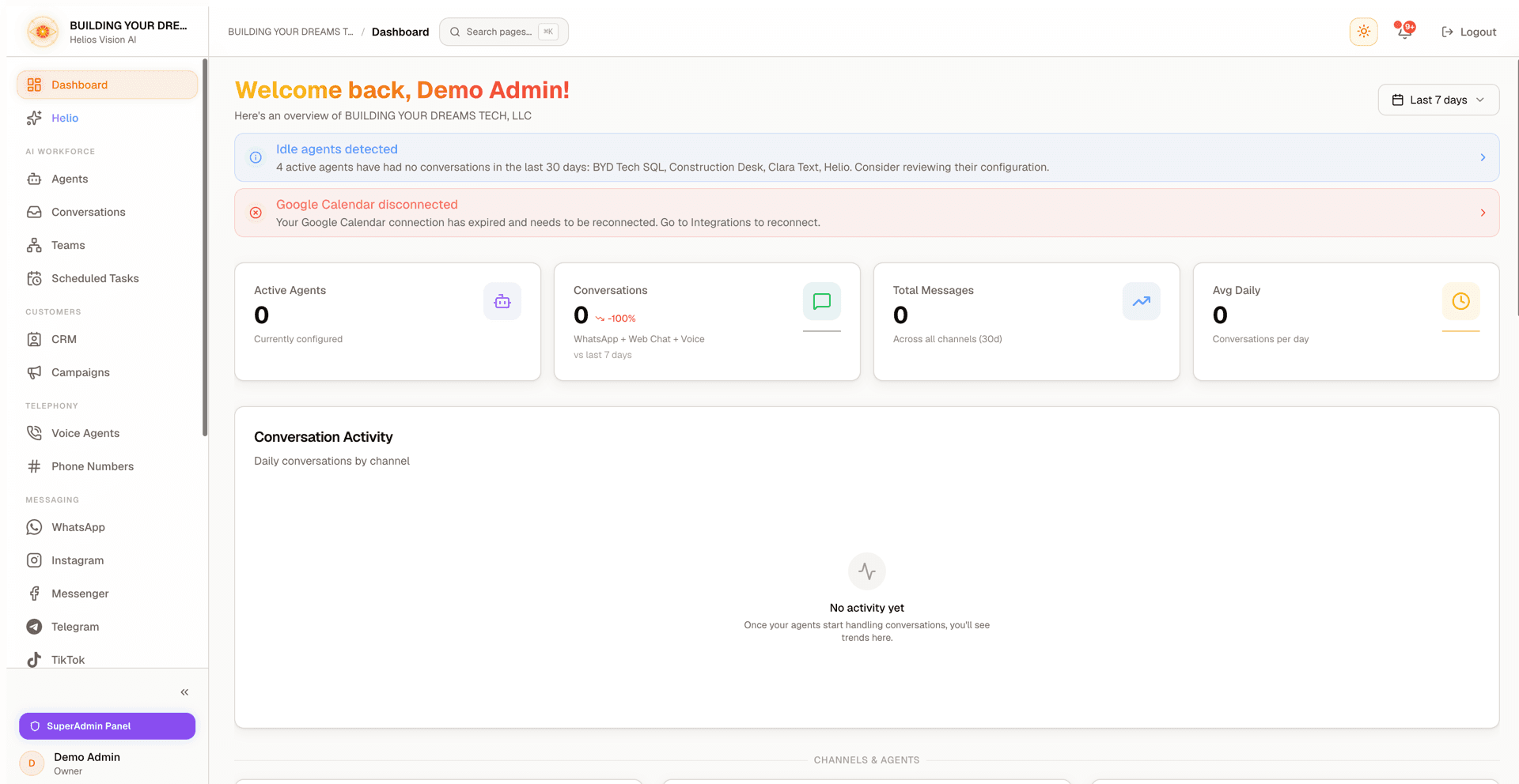 Dashboard with metrics
