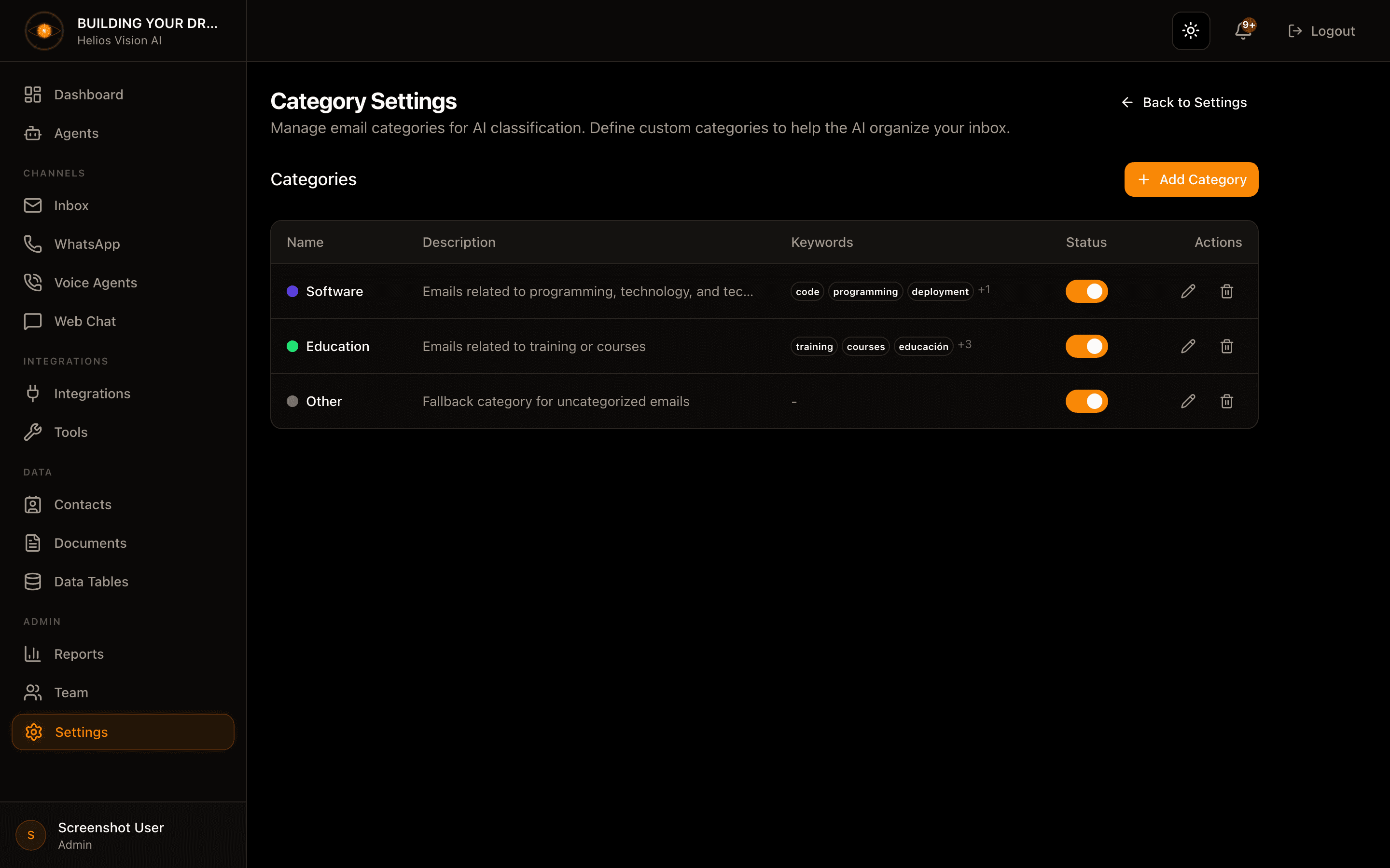 Configuración de Categorías