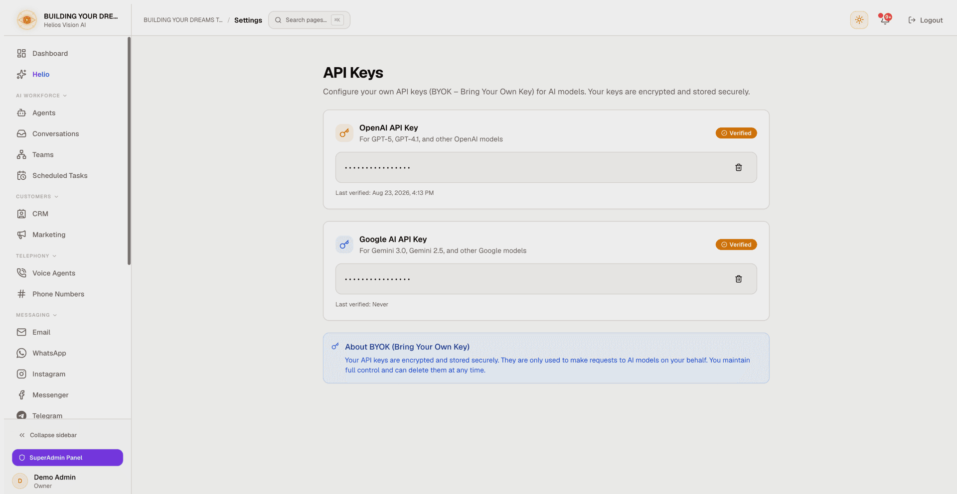API Keys Settings