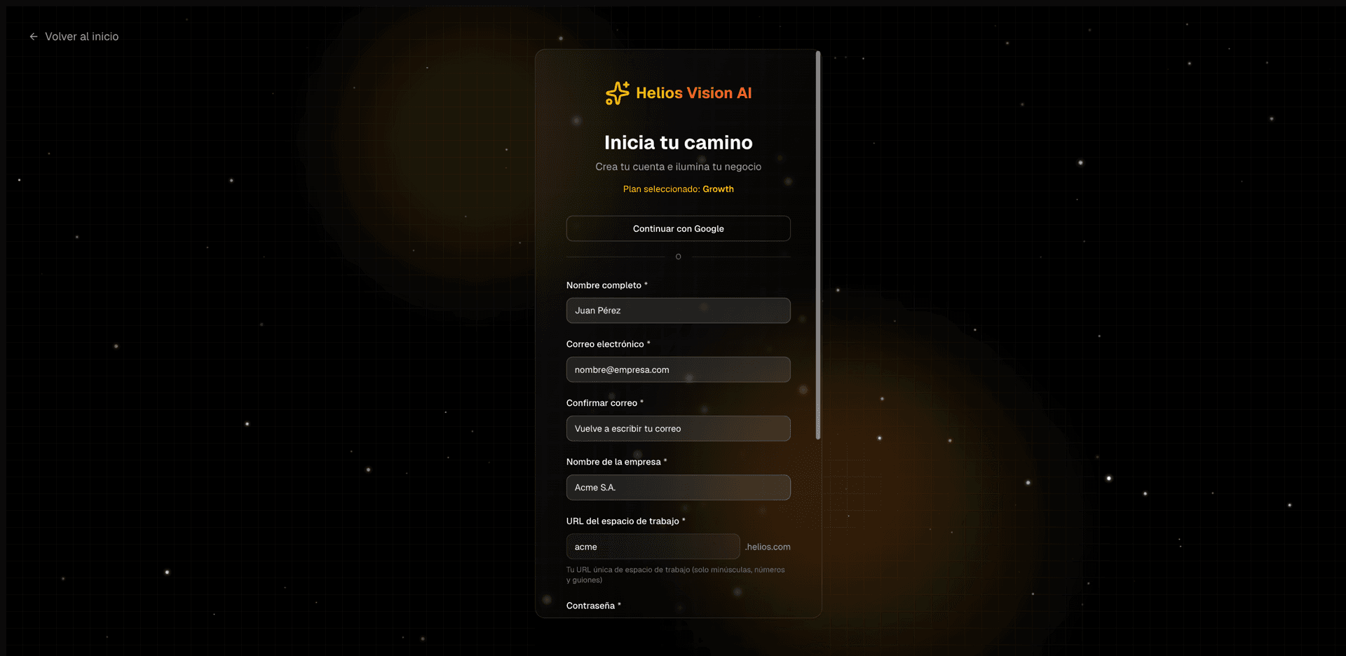 Registro con Workspace URL